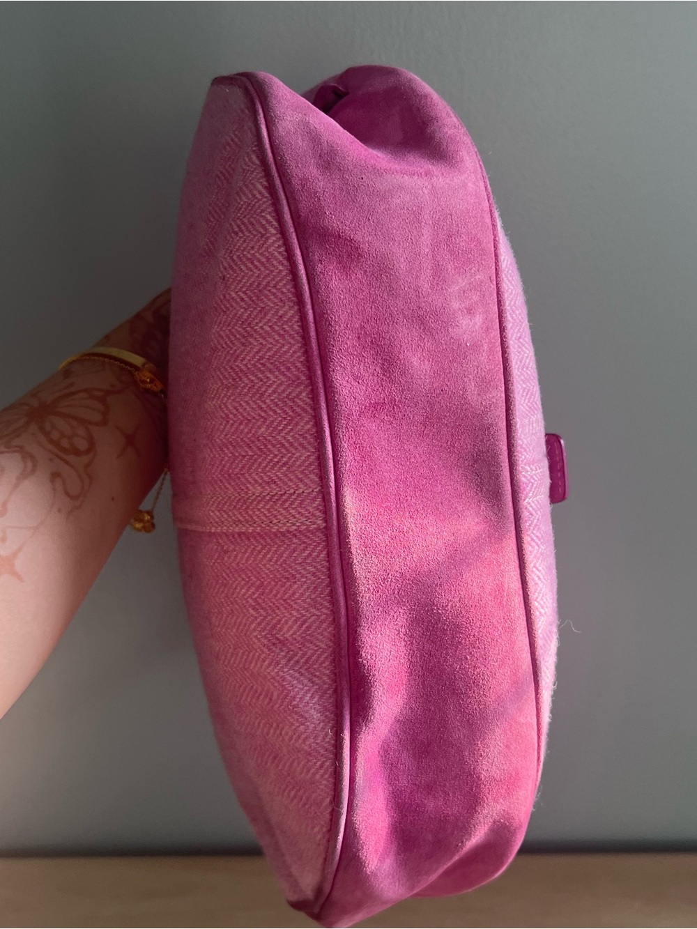 Vintage Coach Pink Herringbone Tweed Leather Hobo Handbag - Picture 3 of 9